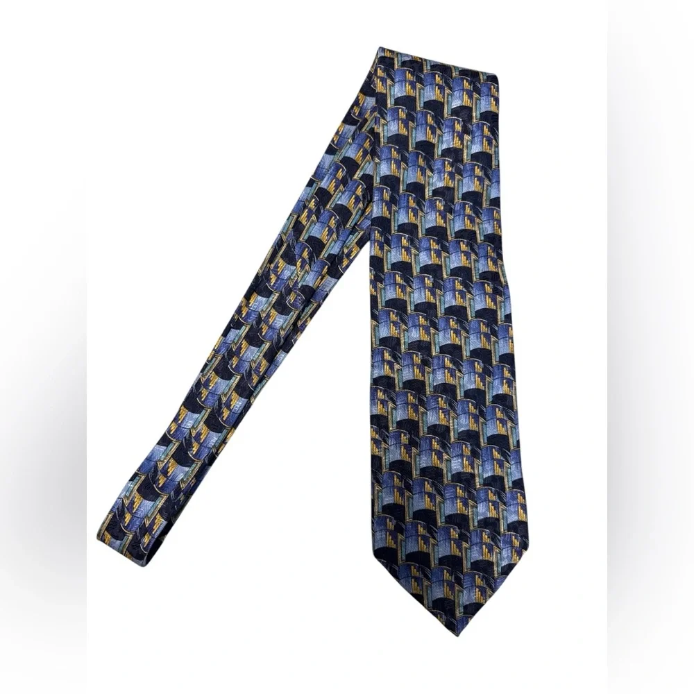 Ermenegildo Zenga Mens 100% Silk Necktie Blue Gold 3.75”x57” Italy Career‎